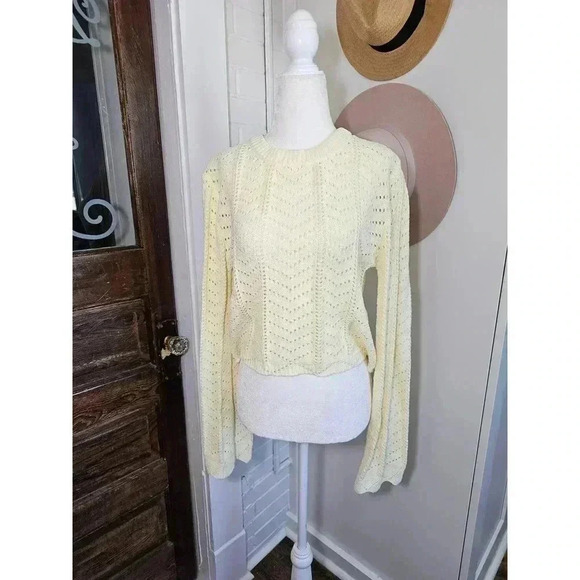 Elodie Tops - Elodie Women's Size L Baby Yellow Pointelle Bell Sleeve Sweater